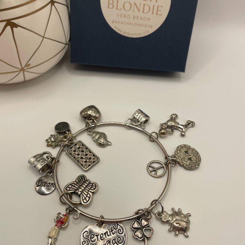 Serenity Loaded Charm Bangle • Turtle Mermaid Peace Clover • Gift Boxed - Picture 5 of 17